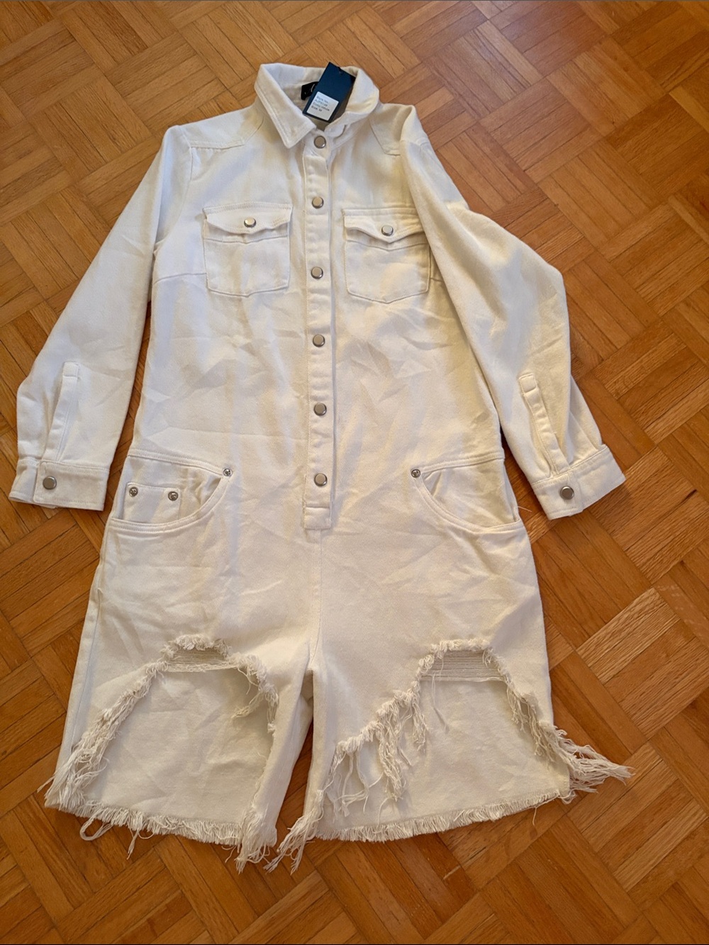 Athina White Distressed Denim Jumpsuit Romper